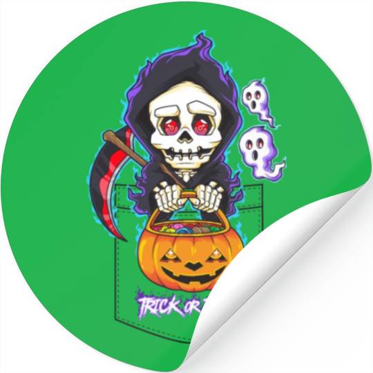 Halloween Pocket Chibi Grim Reaper Trick or Treat Stickers