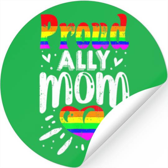 Retro Proud Ally Mom Rainbow Heart LGBT Gay Pride Stickers