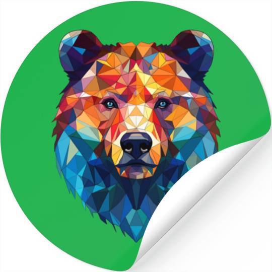 Wild Psychedelic Bear Geometric Vibrant Stickers