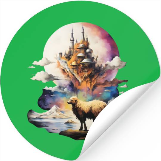 Retro Celestial Moon Sheep Adventure Stickers