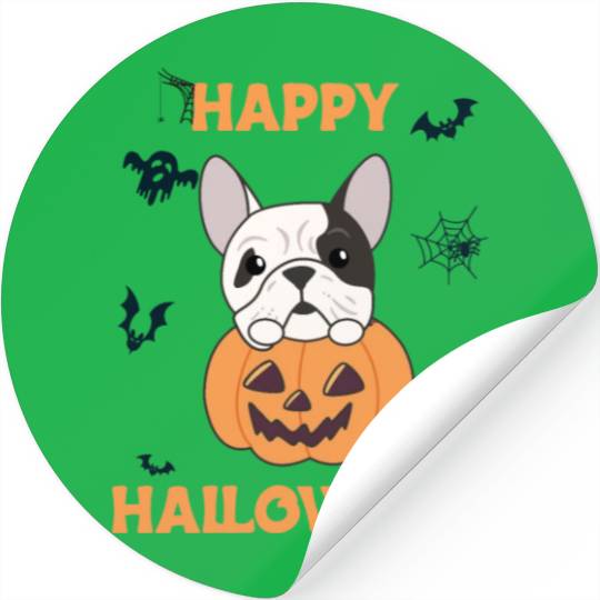Bulldog In Pumpkin Cute Dogs Happy Halloween Stickers