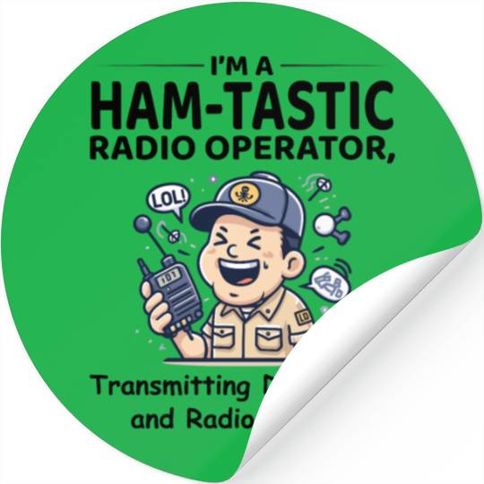 Happy Amateur Ham Radio Operator with Microphone Stickers