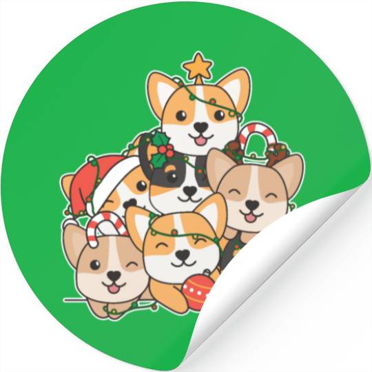 Corgi Christmas Tree Funny Animal Christmas Stickers