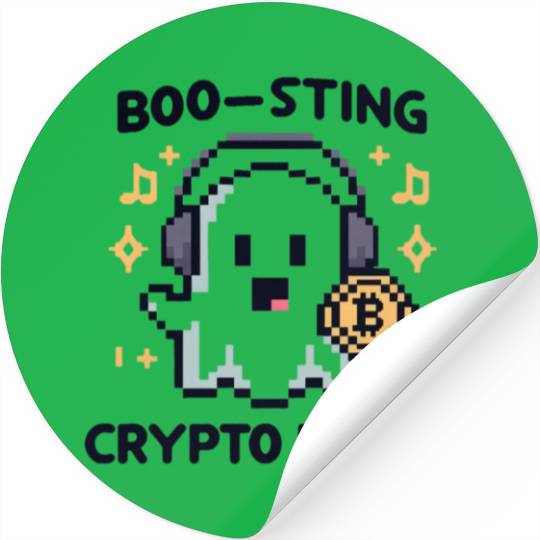 Quirky 8-Bit Ghost with Crypto Beats - Halloween Stickers