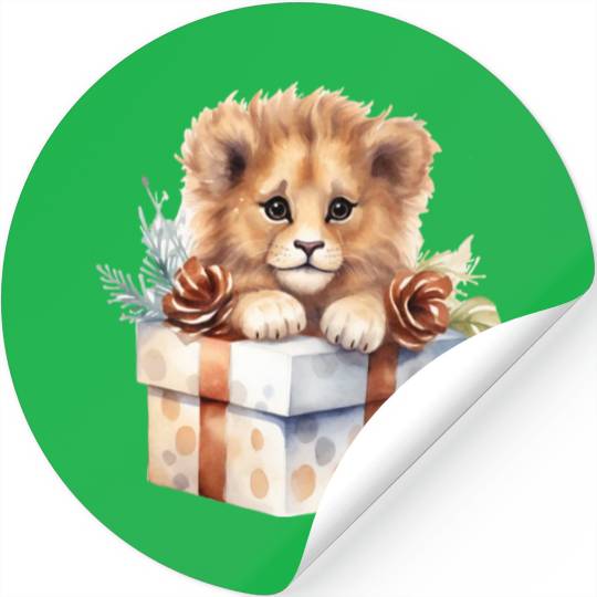 African Lion inside a Christmas gift box Stickers