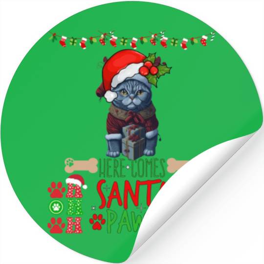 "Santa Paws' Kitty Welcome" Stickers