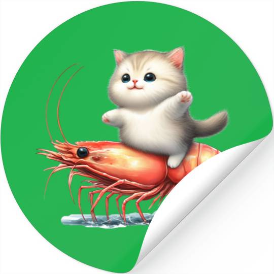 Cat rides on shrimp Stickers