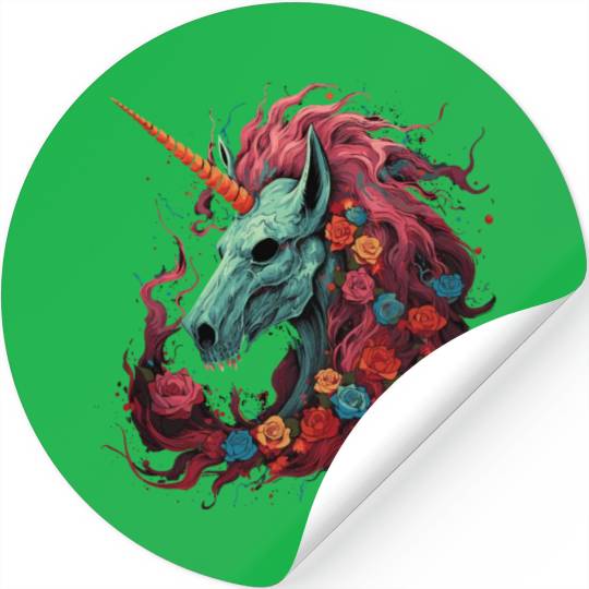 scary unicorn and flowers Stickers