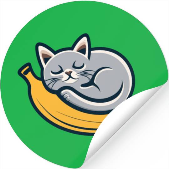 Gray Cat Sleeping On A Banana Stickers