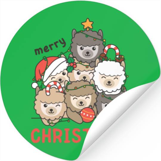Alpaca Christmas Tree Merry Christmas Stickers