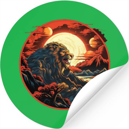Red Japanese Style Mountain Lion Art Stickers