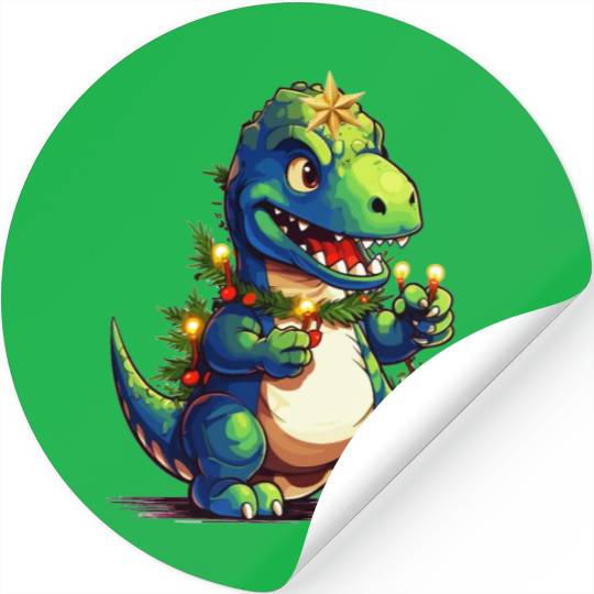 Christmas T-Rex Funny Dino Christmas Tree Kids Boy Stickers