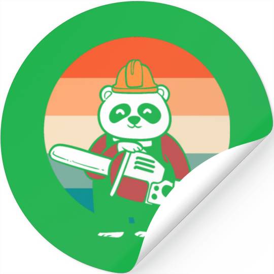Panda Chainsaw Tree Worker Stickers
