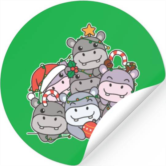 Hippo Christmas Tree Funny Animal Christmas Stickers