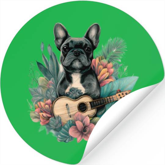 French Bulldog |Aloha Ukulele Hawaii Guitar Funny Stickers