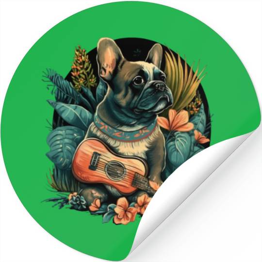 French Bulldog |Aloha Ukulele Hawaii Guitar Funny Stickers