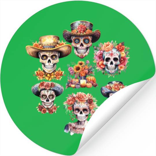 Vintage Mexican Day of the Dead Art Sugar Skulls Stickers