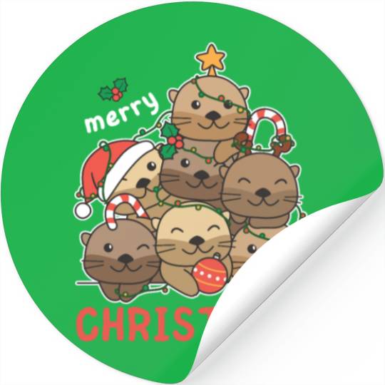 Otter Christmas Tree Merry Christmas Stickers