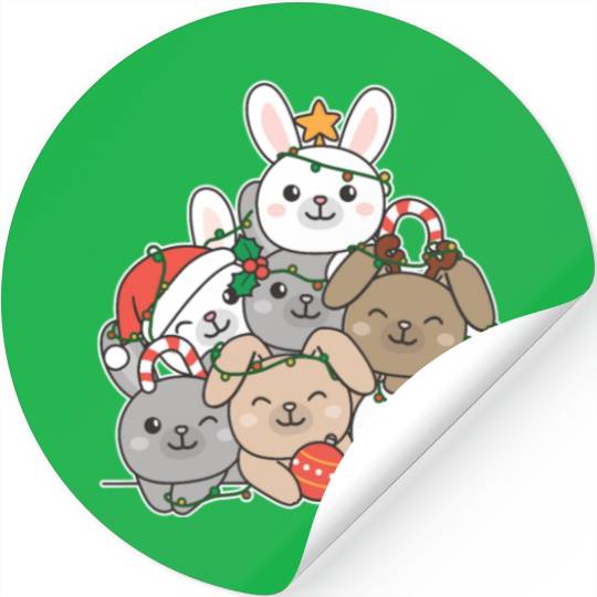 Bunny Christmas Tree Funny Animal Christmas Stickers