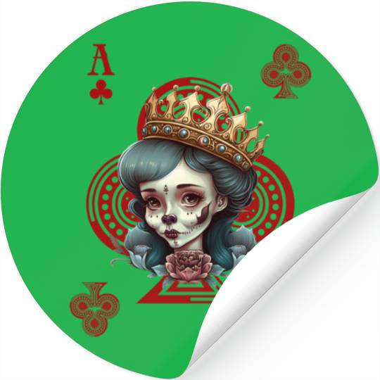 Ace of Clubs Bone Skull Queen Creepy Gothic Stickers