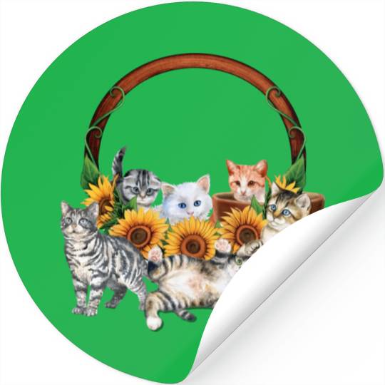Kittens Sunflowers Gift For Cat LOver Stickers