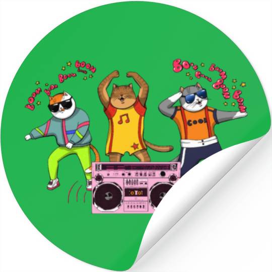 80's Fashion Breakdancer Cats Move To Pink Boombox Stickers