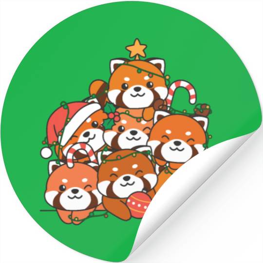 Red Panda Christmas Tree Funny Animal Stickers