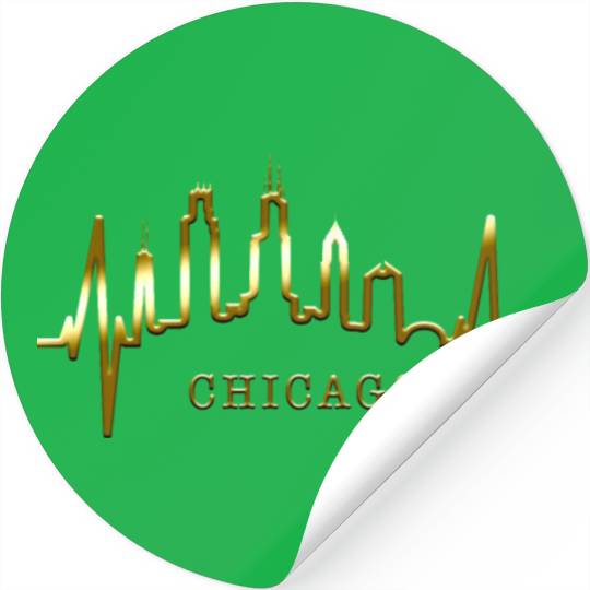 Chicago Skyline Heartbeat USA Heart I Love Chicago Stickers