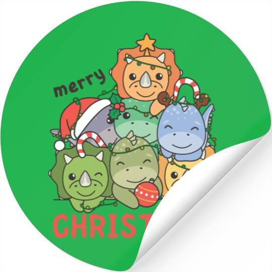 Dinosaur Christmas Tree Merry Christmas Stickers