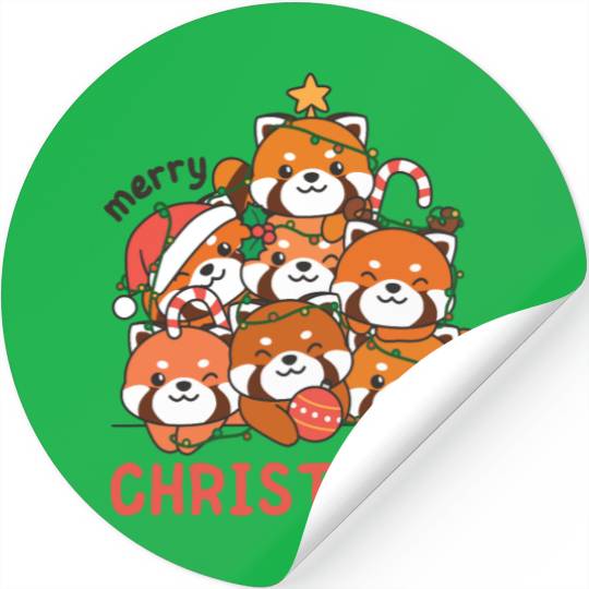 Red Panda Christmas Tree Merry Christmas Stickers