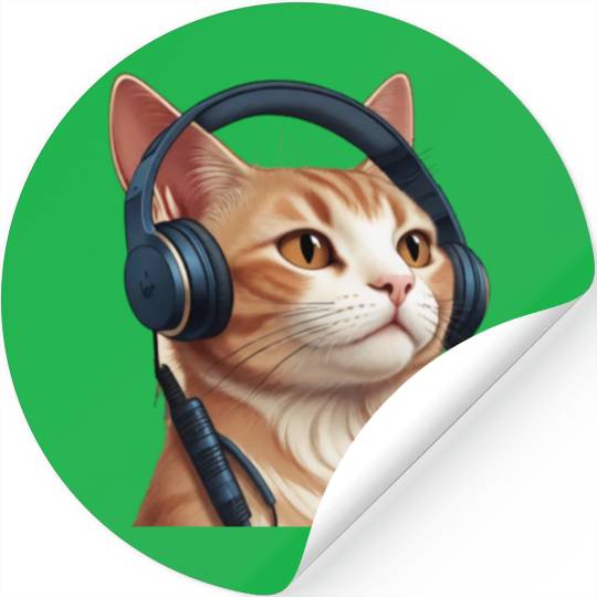 Music Lover Cat V II on Unisex Poly Cotton Stickers