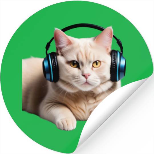 Music Lover Cat V II on Unisex Poly Cotton Stickers