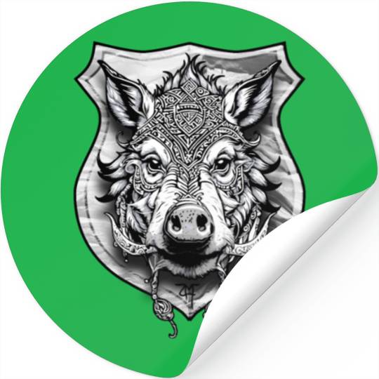 shield with wild boar head - DIGITAL - grayscale Stickers