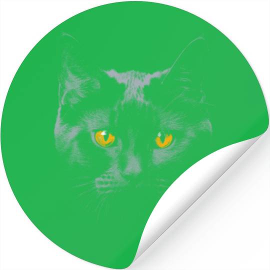 Black Cat Face Yellow Eyes Cat Halloween Costume B Stickers
