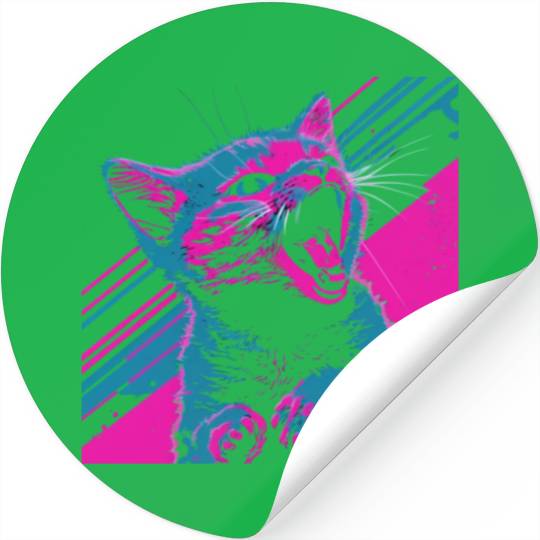 Glitchy Kitten Techno Digital Cat Lovers Meow Stickers
