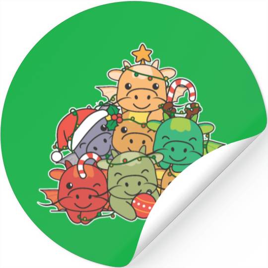 Dragon Christmas Tree Funny Animal Christmas Stickers