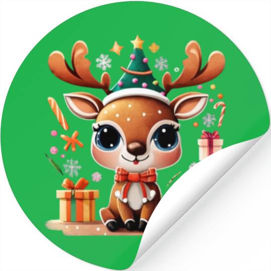 Cute Reindeer Merry Christmas Gift Happy Holidays Stickers