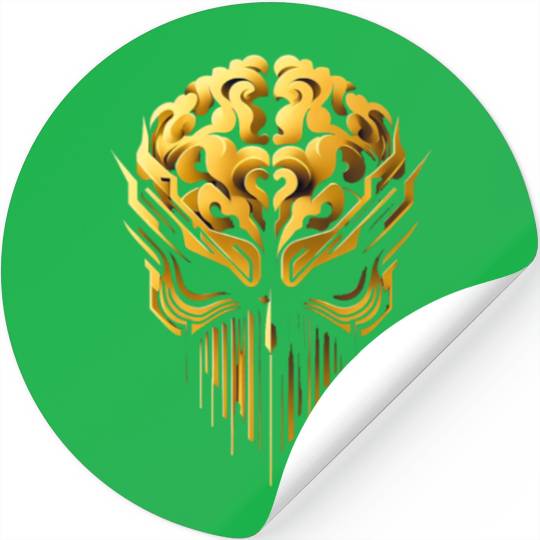 Gold skull brain head Stickers
