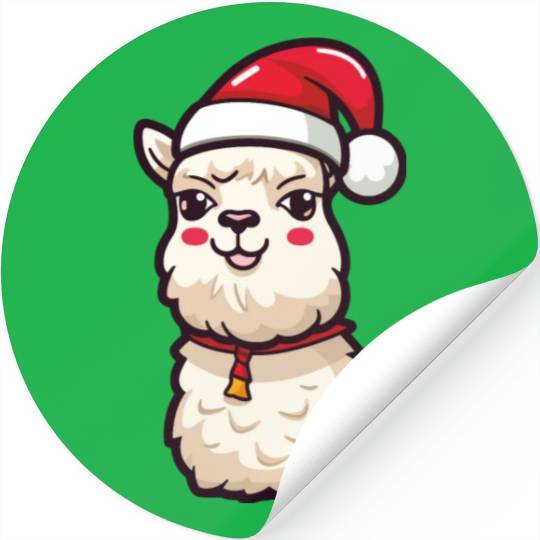 CUte Llama Wearing Santa Hat Stickers