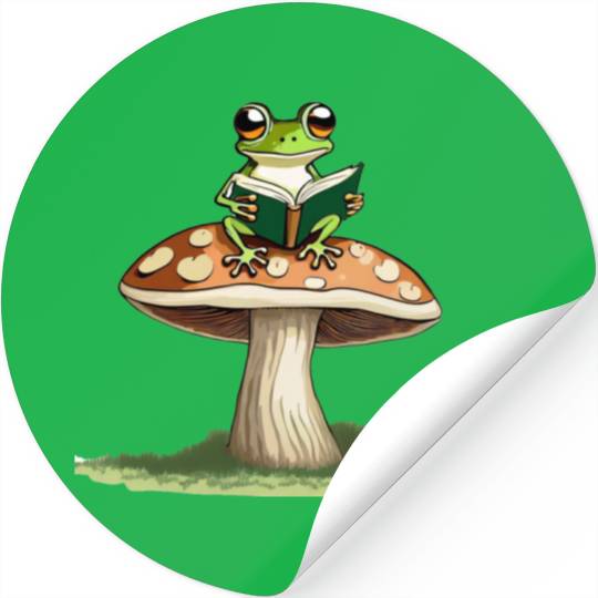 Frog with a Book on Mushroom Stickers