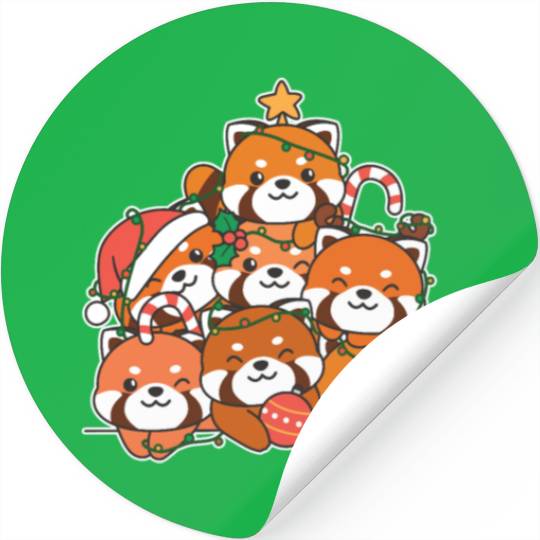 Red Panda Christmas Tree Funny Animal Stickers