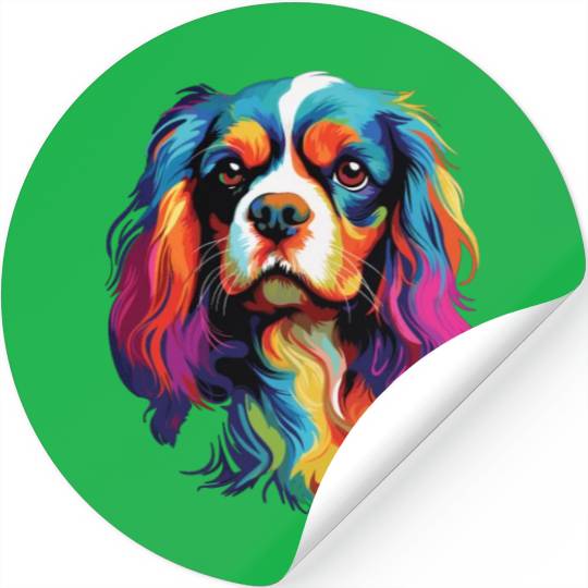Watercolor Colorful Cavalier King Charles Spaniel Stickers