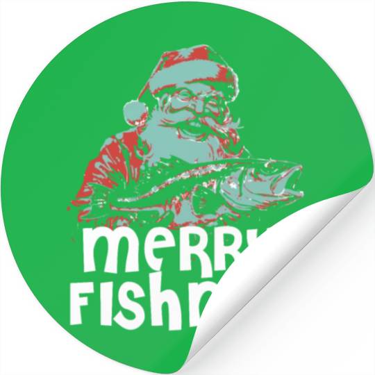 Funny Santa Claus Fishing Merry Fishmas Christmas Stickers