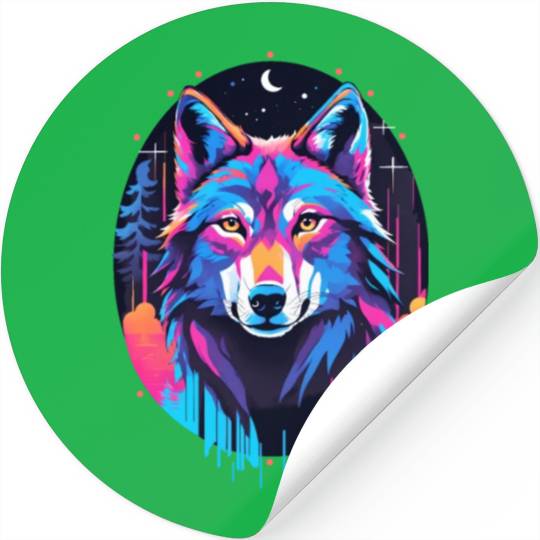 Eerie Blacklight Wolf Stickers - Neon Colors