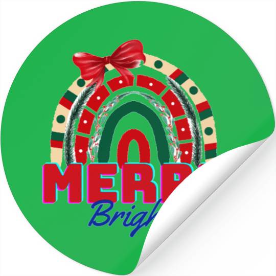 Merry and bright, rainbow art Stickers