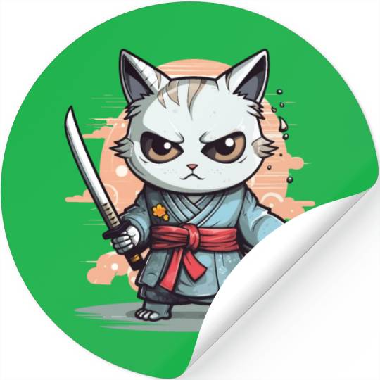 Cute Samurai Cat Kawaii Japanese Ronin Aesthetic A Stickers