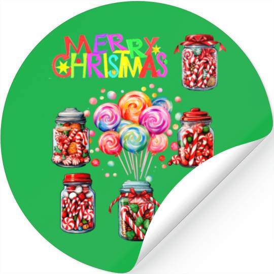 Merry Christmas Sweet Candy Canes Stickers