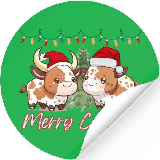Merry Cowmas - Christmas cow cute funny cow Xmas Stickers