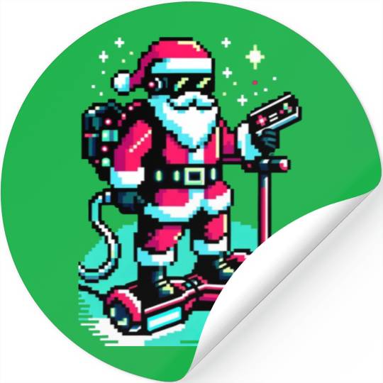 Witty 8-Bit Cyberpunk Santa Stickers