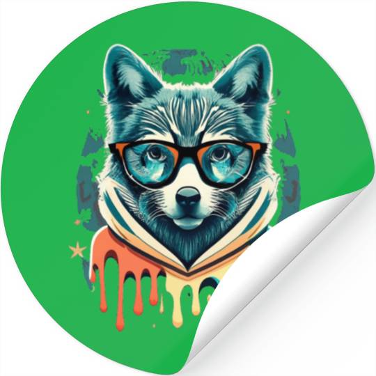 Hipster Wolf Drip Stickers